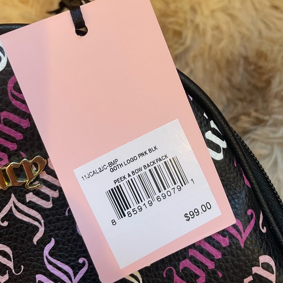 NWT Juicy Couture Backpack + Pouch, Peek a Bow Gothic Logo Pink and Black - Picture 6 of 8
